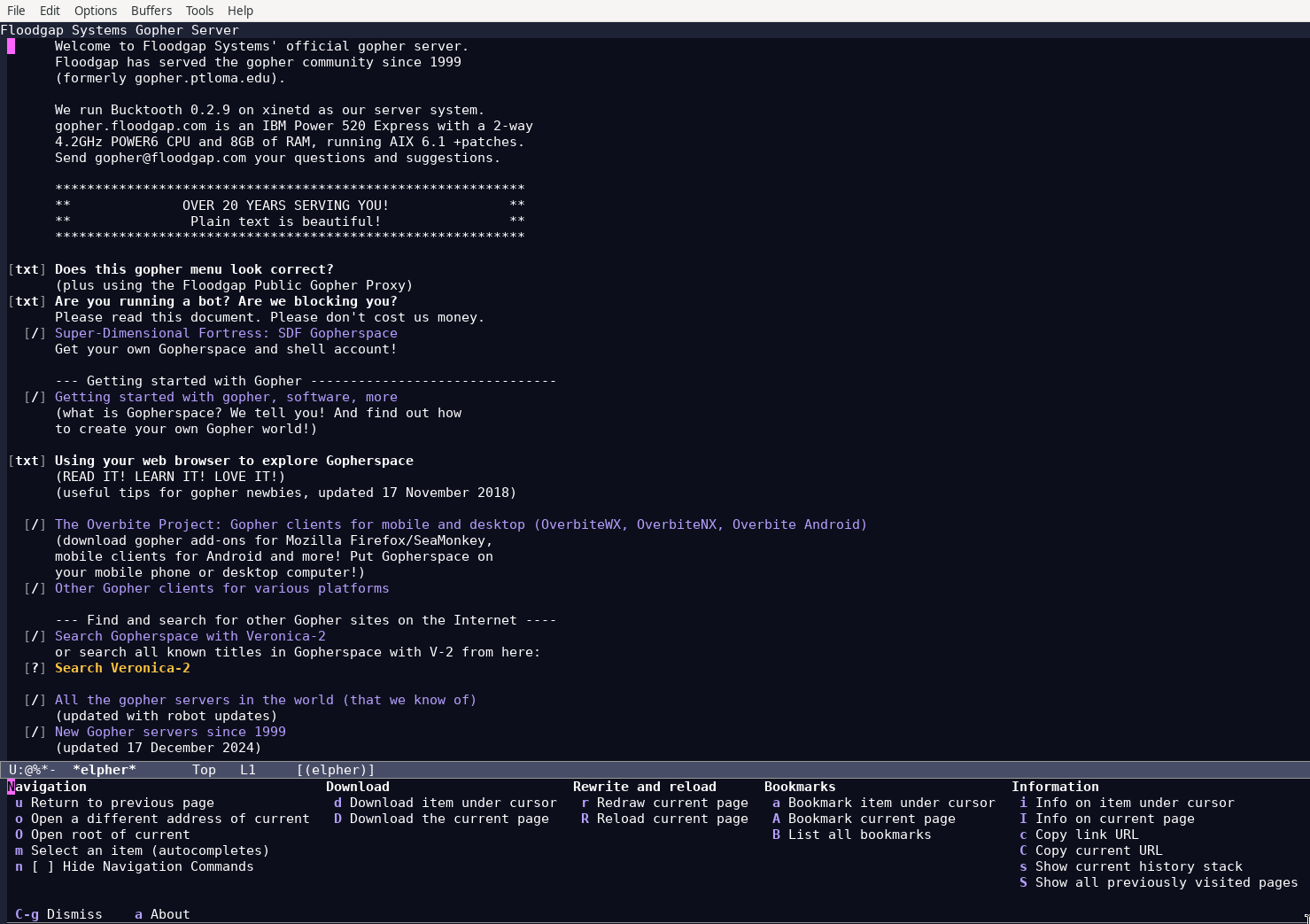 the image shows one Emacs window, with the bottum buffer taking up just one-sixth of the vertical window.