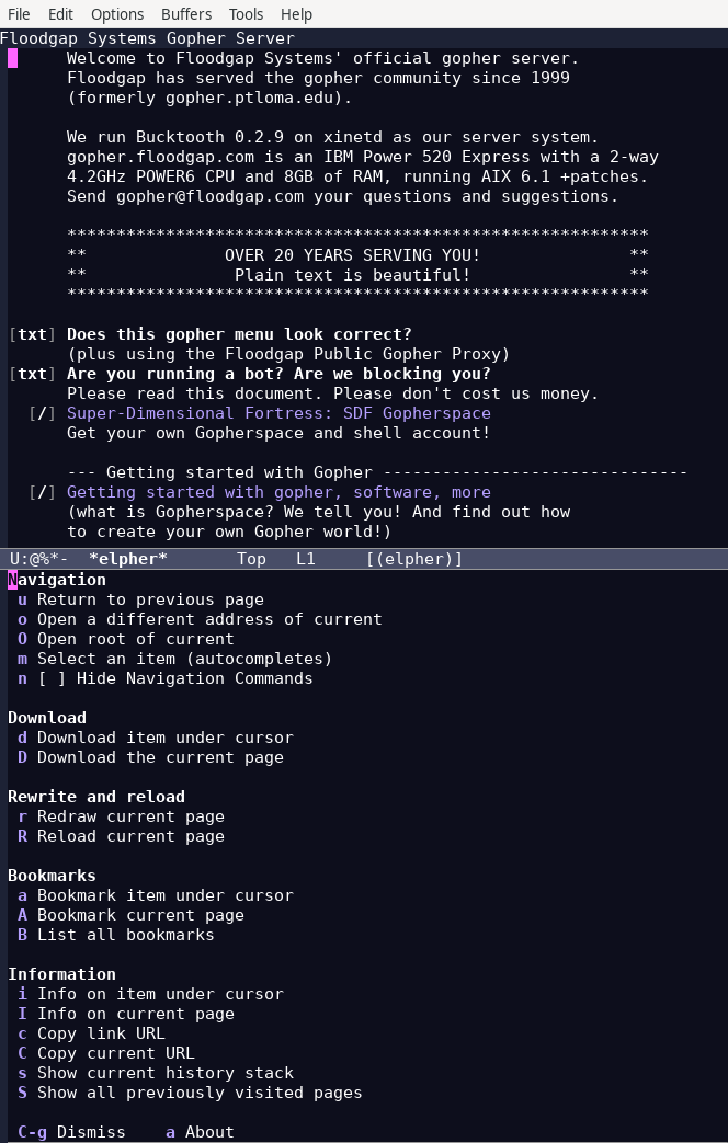 the image shows one Emacs window, with two buffers each taking up half the vertical window.